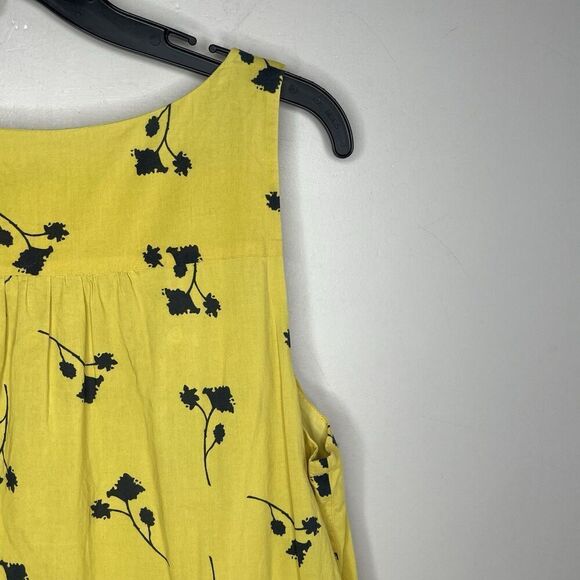 THAKOON Mini Shift Dress Women 4 Yellow Floral Ruffle Sleeveless Cotton V-Neck - Picture 8 of 14
